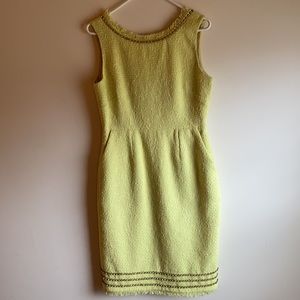 J.Crew Collection Pale Neon Yellow Tweed Crystal Rhinestone Sheath Dress Sz 6